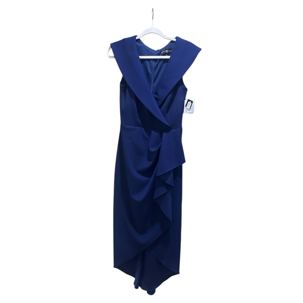Betsy & Adam Ruffled Tulip-Hem Sheath Dress – Royal Blue Size 6 NWT - Picture 2 of 6